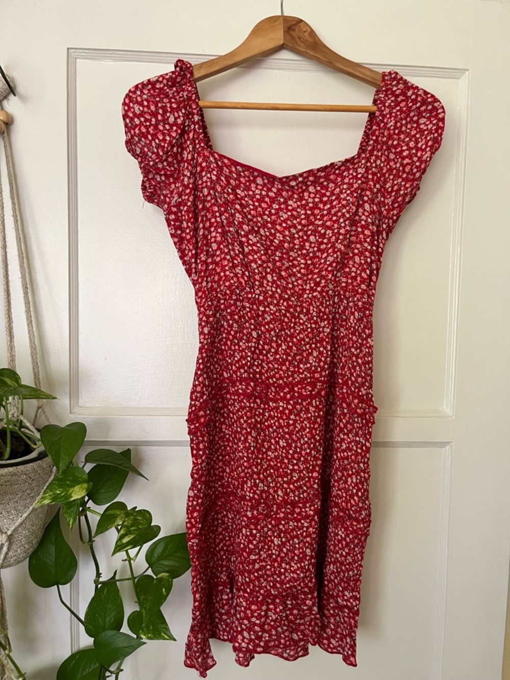Red Floral Square-Neck Mini Dress